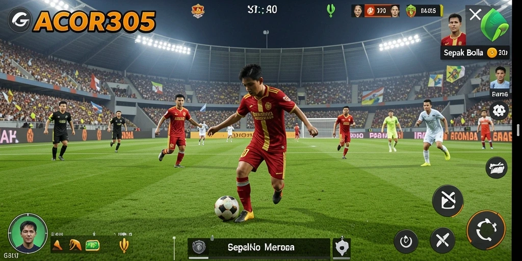 Tampilan gameplay seru dalam GACOR305 yang menampilkan pertandingan sepak bola.