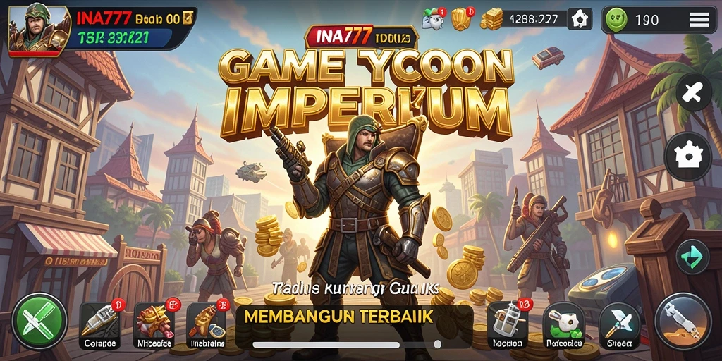 Tampilan gameplay <strong>INA777</strong> dengan elemen pengelolaan bisnis yang menyenangkan.