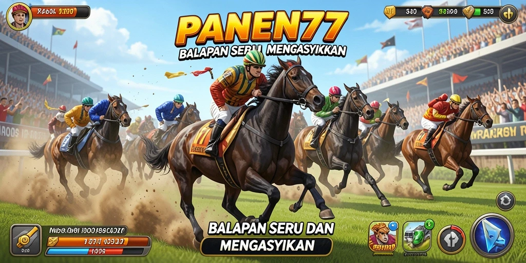Screenshot gameplay PANEN77 menampilkan aksi balapan yang mendebarkan dan mobil yang memukau.