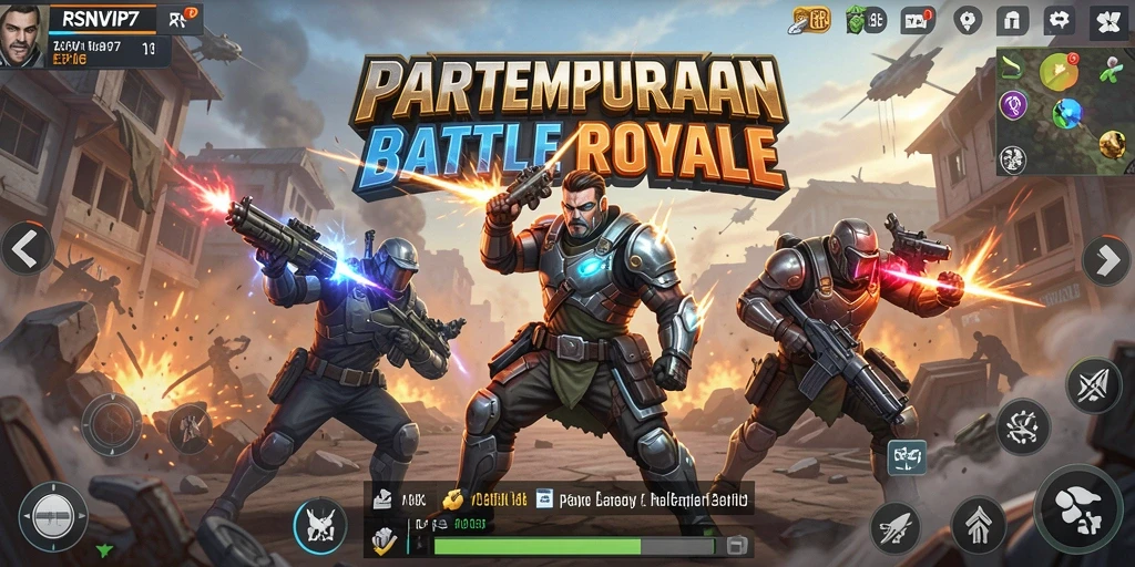 Screenshot utama RSNVIP7 menampilkan aksi pertempuran seru di Battle Royale.