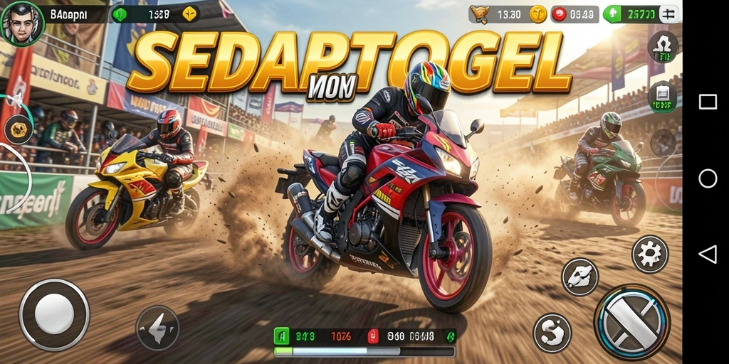 Tampilan gameplay SEDAPTOGEL yang mendebarkan dan penuh aksi balapan motor.