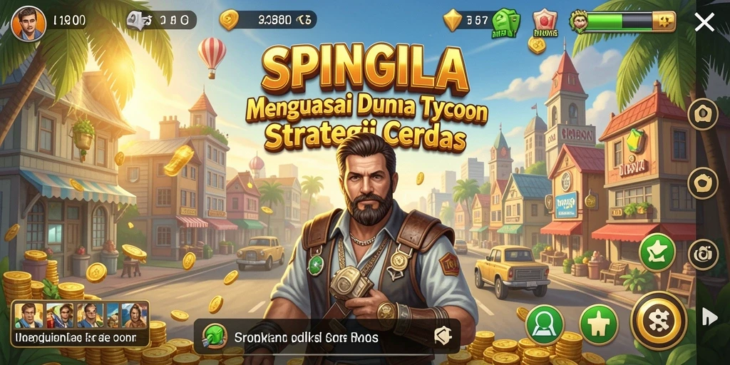 Screenshot gameplay SPINGILA yang menampilkan berbagai bisnis yang sedang dikelola.
