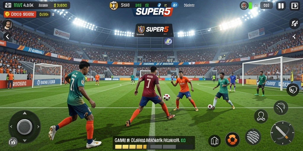 Tampilan gameplay SUPER5 yang seru dan kompetitif.