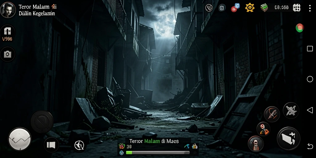 Screenshot gameplay V98 menunjukkan suasana mencekam dan penuh ketegangan.